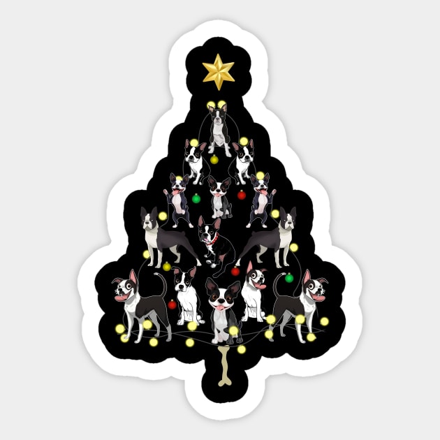 Christmas Tree Boston Terriers Sticker by TeeWind